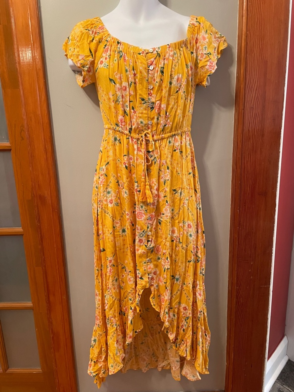 ⭐️NWT ABEL THE LABEL Floral Off-The-Shoulder High-Low Coquette Ruffle Boho Dress